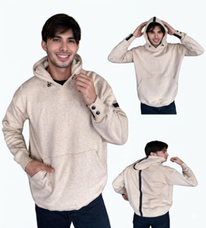 Jaket Hoodie Pria Krem Stripe Hitam Premium