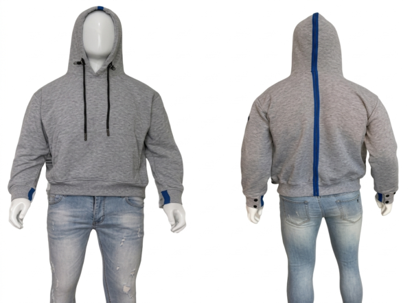 Jaket Hoodie Abu Stripe Biru Premium