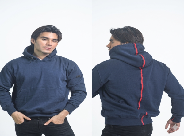 Jaket Hoodie Navy Stripe Merah Premium