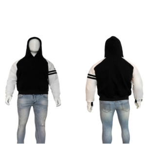 Jaket Hoodie Pria Two Tone Hitam Putih Stripe Premium