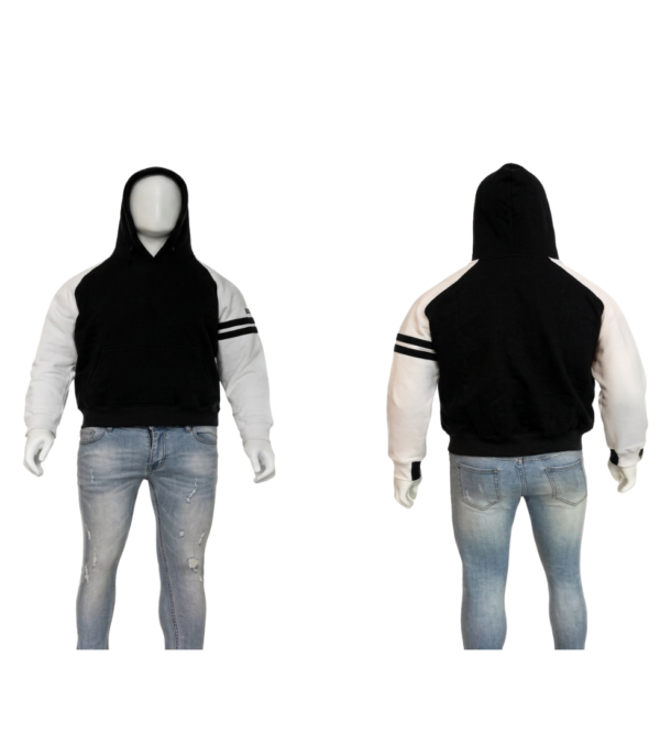 Jaket Hoodie Pria Two Tone Hitam Putih Stripe Premium