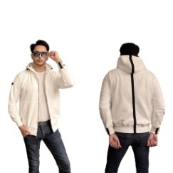 Jaket Hoodie Zipper Pria Putih Stripe Hitam Premium