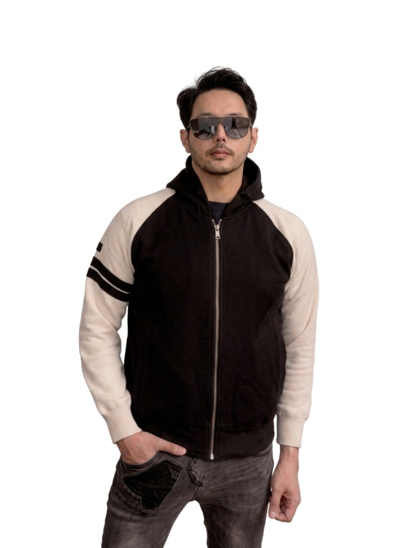 Jaket Hoodie Zipper Pria Two Tone Hitam Putih Premium