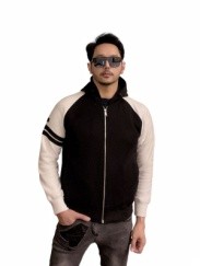 Jaket Hoodie Zipper Pria Two Tone Hitam Putih Premium