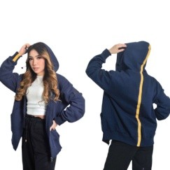Jaket Hoodie Zipper Wanita Navy Stripe Kuning Premium