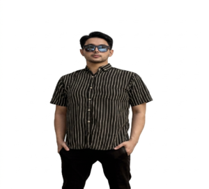 Kemeja Garis Pria Hitam Stripe Premium