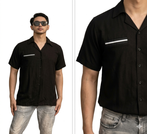 Kemeja Rayon Hitam Pria Premium