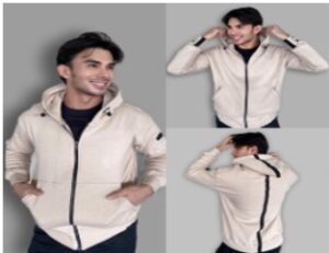 Jaket Hoodie Zipper Pria Krem Stripe Hitam Premium