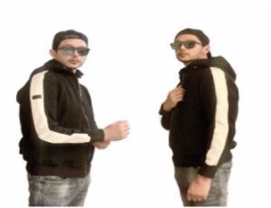 Jaket Hoodie Zipper Pria Hitam Stripe Tangan Putih Premium