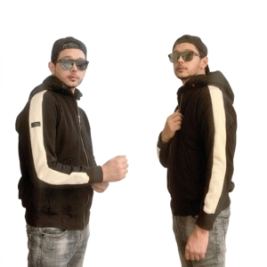 Jaket Hoodie Zipper Pria Hitam Stripe Tangan Putih Premium