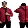 Jaket Hoodie Zipper Pria Merah Stripe Hitam Premium
