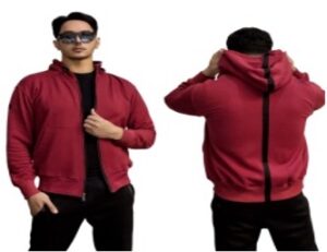 Jaket Hoodie Zipper Pria Merah Stripe Hitam Premium