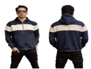 Jaket Hoodie Zipper Pria Navy Stripe Dada Putih Premium
