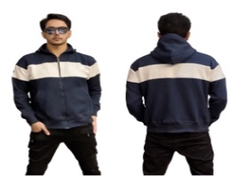 Jaket Hoodie Zipper Pria Navy Stripe Dada Putih Premium